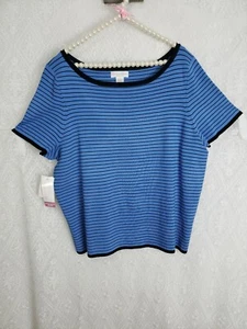 2x Top Blue NWT $34 New Striped Light Sweater Knit Stretch Womens Shirt  - Picture 1 of 5