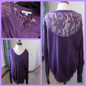 LC Lauren Conrad lila Spitzenrücken Baumwolle V-Ausschnitt Pullover Sweater ~ XS M3020 - Bild 1 von 11