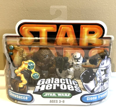 Star Wars 2005 Galactic Heroes Chewbacca & Clone Trooper NEW - image 1 of 2