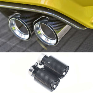 2PCS Glossy Real Carbon Fiber Exhaust Tips Fit For BMW M Performance Tail Pipes