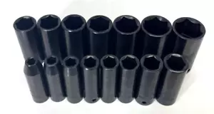Husky Tool 6 Point Deep Impact Socket Set 15 Piece 1/2" Drive 3/8 to 1-5/16 SAE - Picture 1 of 19