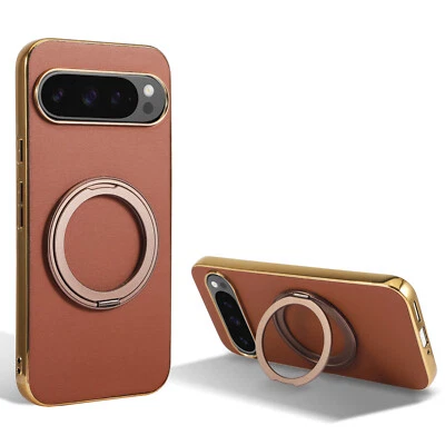 For Google Pixel 9 Pro XL/9A/8 Pro/8 Ring Stand Mag Safe PU Leather Plating Case - Image 1 of 4