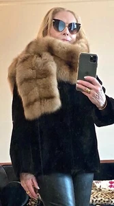 J. MENDEL GOLDEN RUSSIAN SABLE FUR DOUBLE-SIDED COLLAR SNOOD STOLE COAT JACKET - Picture 1 of 24