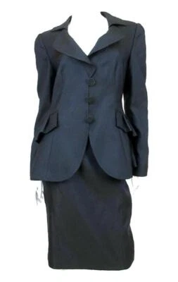 GIORGIO ARMANI 海军纹理缎面及膝长鸡尾酒套装 尺寸 42 — 第 1/4 张图片