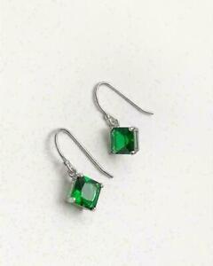 Princess Cut 4Ct Green Emerald Drop& Dangle Hook Earrings 14K White Gold Finish 