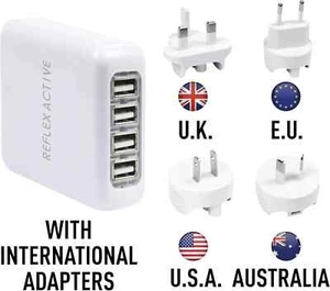 Adattatore spina da viaggio USB UK EU USA AU 4 porte caricatore presa di corrente parete - Foto 1 di 2