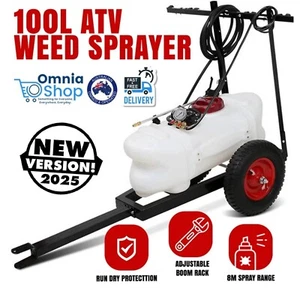 100L ATV Weed Sprayer Boom Trailer Chemical Spray Tank Pump Tow Behind Cart Farm - Picture 1 of 12