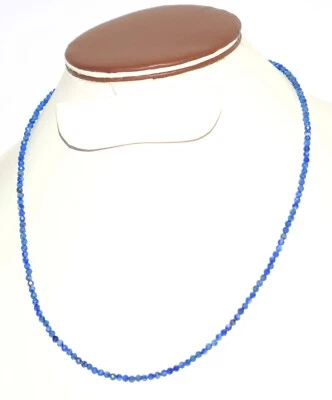 Lapis Lazuli 宝石 3 毫米圆形珠 925 纯银 18 英寸链项链 HZ-33 — 第 1/4 张图片