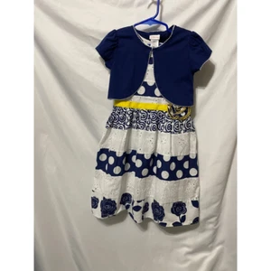 Youngland Girls Dress Fit & Flare Blue White Floral Polka Dot Eyelet 6 - Bild 1 von 12