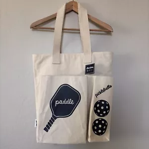 Ame & Lulu Pickleball Schläger Beuteltasche Canvas marineblau Siebdruck mit Etikett Reißverschluss MANGEL - Bild 1 von 16