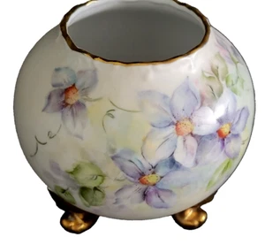 Antique HAND PAINTED Flowers VASE Pastel Lavender GOLD GILDED ARTIST SIGNED - Picture 1 of 5