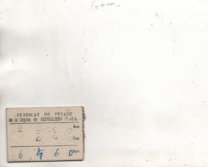 vieux Papiers.petit carton Syndicat de pesage région de Clevilliers.3,5 x 5 cm - Picture 1 of 2