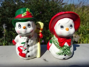 Vintage Lefton Mrs Snowlady & Mr Snowman Salz Pfeffer Weihnachtsstreuer - Bild 1 von 6