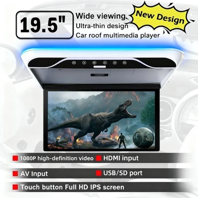 19.5" Flip Down Car Roof Monitor Ceiling Overhead HD TFT Screen 1080P USB HDMI - Image 1 of 4