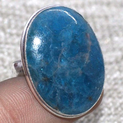 Anillo de apatita azul enchapado en plata 925 hecho a mano piedras preciosas joyería tamaño EE. UU. 7 MJ Foto 1 de 3