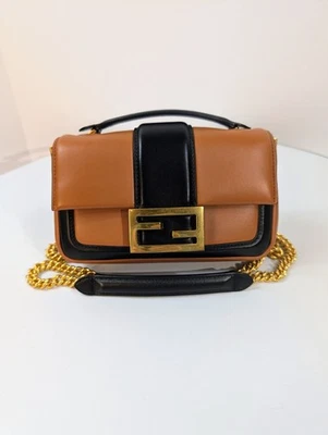Fendi Brown Black Bicolor Mini Kan I F Shoulder Baguette Bag - Image 1 of 4
