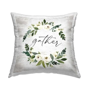 Gather Rustic White Roses Garland Outdoor Printed Pillow, 18 x 18, Beige - Picture 1 of 7