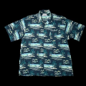 VTG Columbia All Over Print Button Hawaiian Shirt Mens XXL Fly Fishing Marlin - Picture 1 of 5