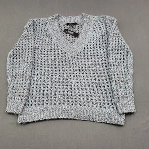 White House Black Market Pullover Damen S Langarm V-Ausschnitt offen Strick blau grau - Bild 1 von 15