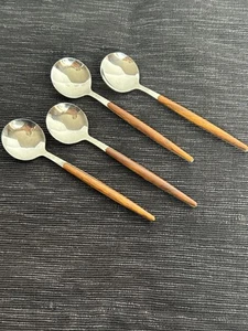 Set of 4 - Faux Teak Round Small Spoons 5 7/8" MCM Danish Modern - Picture 1 of 5