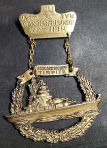 Wanderfreunde Norheim Hiking Friends Battleship Tirpitz Medal Pin Folk Hike 1977 - Picture 1 of 8