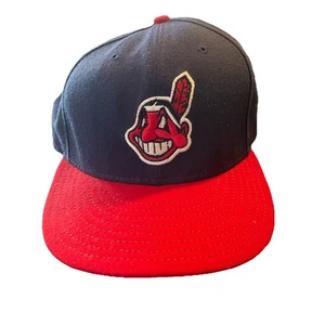Cleveland Indians Fitted Cap Hat 6 7/8 Chief Wahoo New Era On-Field Blue Red - Picture 1 of 3