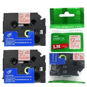 2/Pack 12 mm Rot auf Klar Klebeband für P-Touch Modell PTD210, PT-D210 Etikettiergerät - Bild 1 von 1