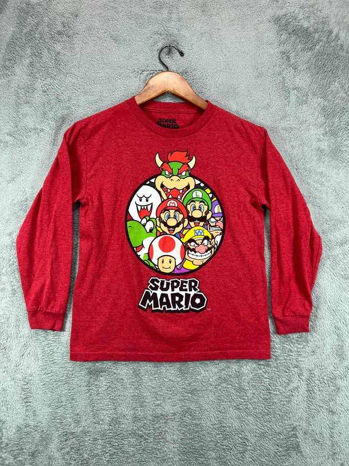 Kids Shirts Tee Small Supper Mario Red Logo Graphic Logo Long Sleeve Crew - Image 1 of 4