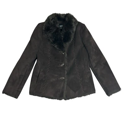 Chaqueta Abrigo ESPRIT Vintage Marrón Oscuro Imitación Piel y Gamuza M Bruja Gótica Y2K Nogal Foto 1 de 4