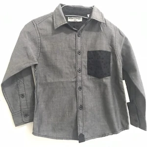 Boys Long sleeve Gray Designer Shirt Pocket Stars M (5) Poly Cotton NEW MSRP $32 - Picture 1 of 9
