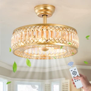 KOKAiZeeKi Gold Crystal Caged Ceiling Fans with Fan Light - Picture 1 of 9