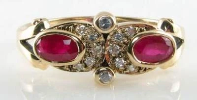 SUBLIME 9K 9CT GOLD RUBY DIAMOND SUN MOON  DEITY ART DECO INS RING FREE RESIZE - Image 1 of 4