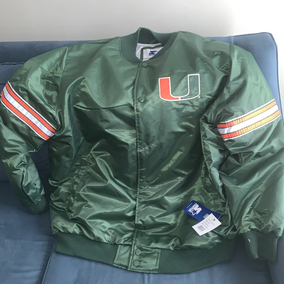 Miami Hurricanes Starter Throwback U/M Football Jacket NCAA Size 6XL Men’s