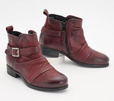 Miz Mooz Suzy Wide Leather Ankle Boots Merlot 38/W New
