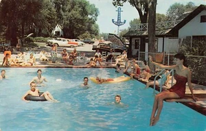 Anchor Village Resort Sunbathers Swimmers Poolside Branson,MO Vtg 50's Postcard  - Picture 1 of 2