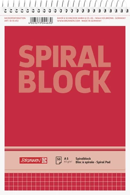 BRUNNEN BAIER & SCHNEIDER BRUNNEN Spiralblock A5 60 g/m² 50 Blatt kariert 10-55472 Notizblock Spirale NEU