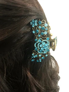 Neu Gold mit hellen und dunklen Türkis Kristall 3" Krallenclip - Bild 1 von 5