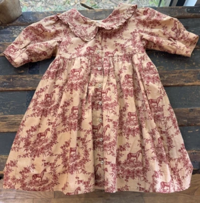 Vestido de Diseñador Janie And Jack Talla 7 Floral Ecuestre Cuello Recortado con Volantes Foto 1 de 4