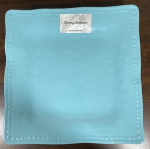 Tommy Bahama MELAMINE Turquoise Blue Square Hobnail DINNER Plates NEW!!! X4 - Picture 1 of 5
