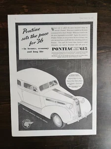 Vintage 1936 Pontiac De Luxe Six Sedan Original Full Page Ad A3 - Picture 1 of 1