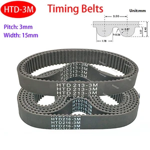 HTD-3M Timing Belts Pitch 3mm Close Loop Rubber Belt Width 15mm 87mm to 3600mm - Picture 1 of 6