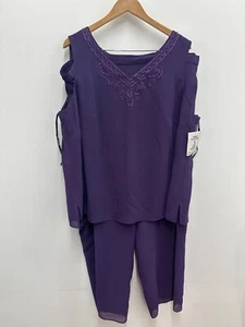 R&M Richards Karen Kwong 2 Piece Set 24W Blouse Pants Purple Sequin VTG NWT - Picture 1 of 8