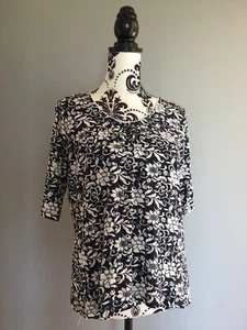 BHS Gorgeous Navy & White Floral Pattern Short Sleeve Scoop Neck Top Sz 12 - Picture 1 of 9