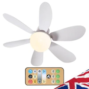 LED Mini Ceiling Fan E27 Base Dimmable Screw in Ceiling Fan Light 30W 15.75 Inch - Picture 1 of 8