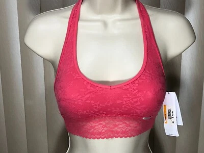 Calvin Klein Wireless Halter Bralette S Pullover Bra Bare Lace Coral QF-4044673 - Image 1 of 4