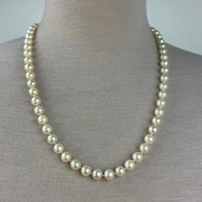 Collar vintage de perlas de agua dulce anudadas broche de ley 9 mm 26" Foto 1 de 4