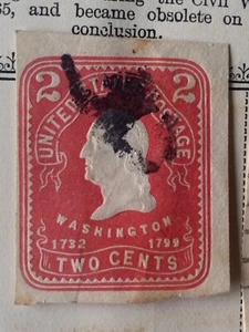 U.S Embossed Stamp 1732-1799 George Washington 2 Cents Red Carmine Cancelled - Picture 1 of 3