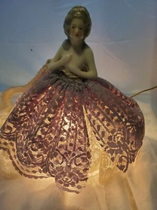 ANTIQUE LACE Lamp/nightlight German Porcelain HALF DOLL - Picture 1 of 5