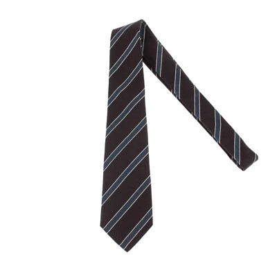 Corbata Kiton nueva sin etiquetas 100 % seda siete pliegues en marrón con rayas azules/blancas Foto 1 de 4