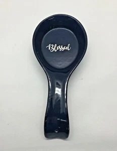 Dark Cobalt Blue Ceramic Spoon Rest - Blessed - 10" - Market Finds - Christian - Picture 1 of 6